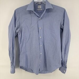 Culturata Dress Shirt Mens 15 3/4 Blue Check Tailored Fit Thomas Mason LS
